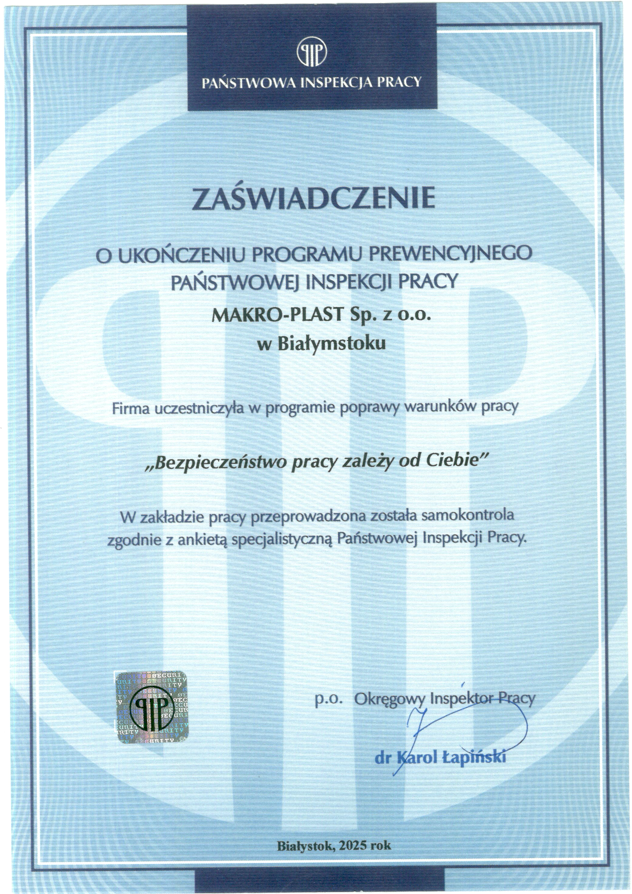 Zaświadczenie PIP