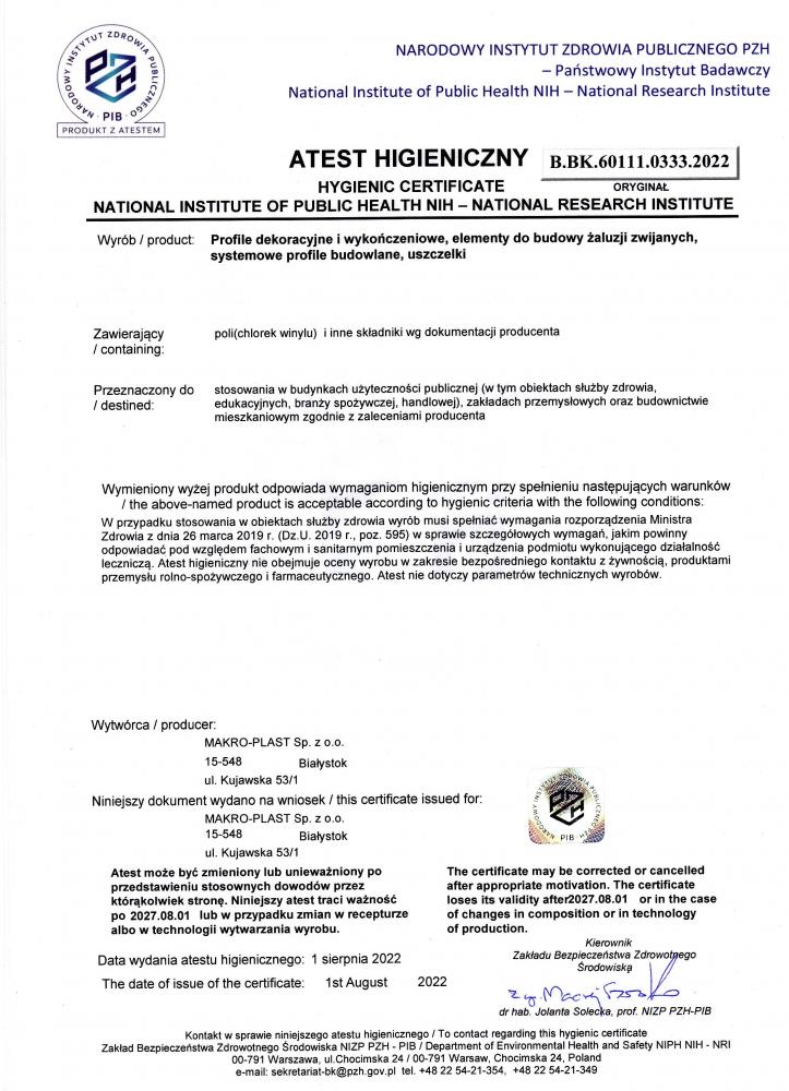 Atest higieniczny NIZP-PZH