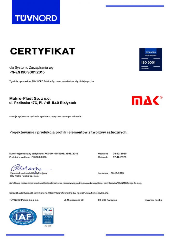 Certyfikat ISO 9001:2015