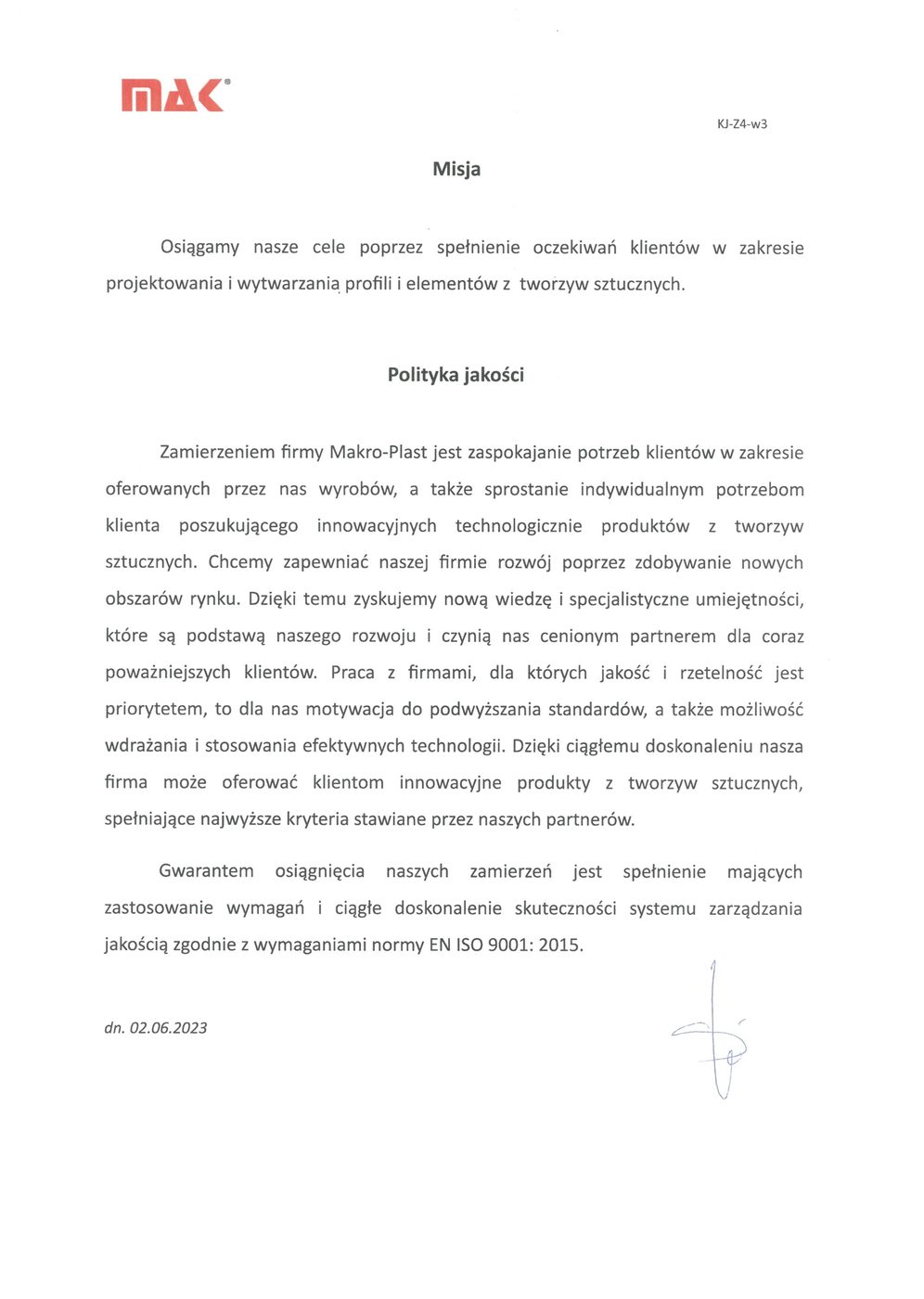 Polityka Jakości